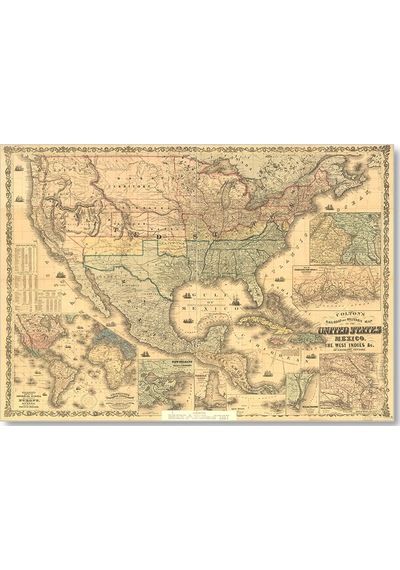 Cakasepetim Amerika Birleşik Devletleri Haritası 1862 Ahşap Mdf Tablo