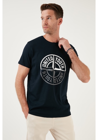 Buratti Baskılı Bisiklet Yaka Pamuklu Slim Fit Erkek T Shirt 541Pusula Lacivert