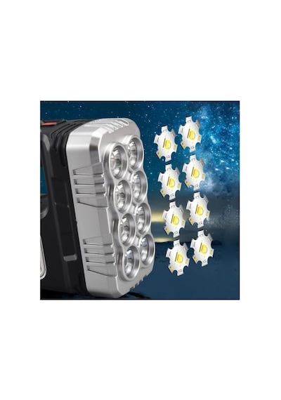 Wt-614 Solar Panelli 11 Ledli El Feneri Işıldak Kamp Lambası Siyah