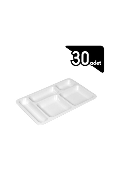 30 Adet 5 Bölmeli Tabldot, Polikarbon, Servis Tabağı, Kahvaltı Tabağı, 40x28cm Çok Renkli