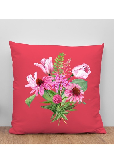 Bk Gift Çiçek Tasarımlı Kırmızı Kırlent Yastık, Arkadaşa Hediye, Ev Dekorasyonu, Ev Hediyesi-6