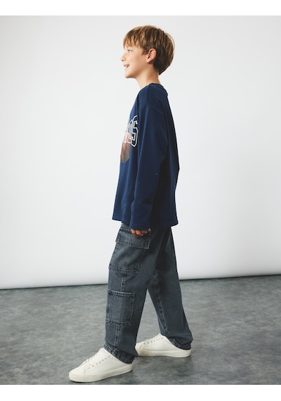 Koton Pamuklu Cep Detaylı Loose Fit Kargo Cepli Denim Pantolon Gri 6wkb40037td Gri