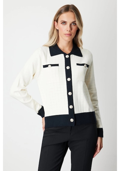 On Fashion Kadın Gömlek Yaka Cepli Ekru Hırka 65924 Ekru