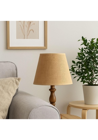 Konik Masa Tavan Yer Lambası Abajur Başlığı Doğal Jüt Kumaş 20x25x20 Diğer