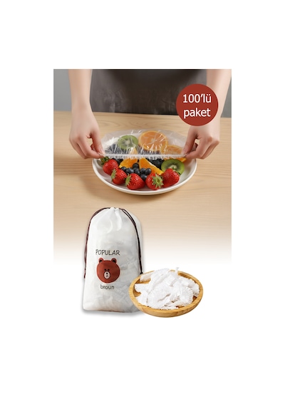 100'lü Esnek Lastikli Gıda Saklama Bonesi Tencere, Tabak, Kâse İçin Streç Kapak Koruyucu Set