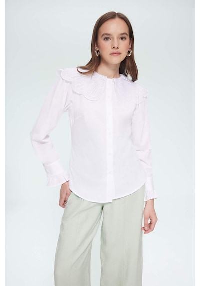 DeFacto Regular Fit Geniş Yakalı Poplin Uzun Kollu Tesettür Gömlek Tunik F2731AX25SMWT34
