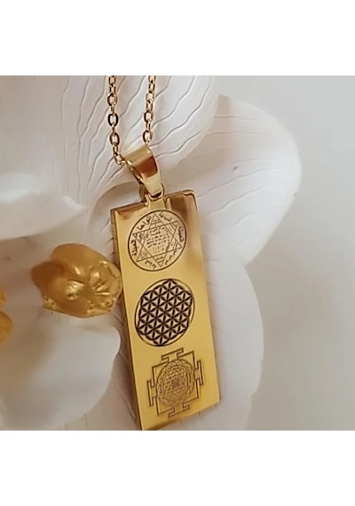 Vog Çift Yönlü Süleyman Mührü, Yaşam Çiçeği, Sri Yantra Ve Sayı Sekansları Çelik Kolye Sarı Vog Çift Yönlü Süleyman Mührü, Yaşam Çiçeği, Sri Yantra Ve Sayı Sekansları Çelik Kolye Sarı