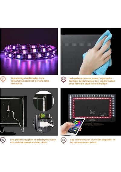 Exeo Tv Arkası Bluetooth Rgb Usb Şerit Led Slikonlu 3 Mt
