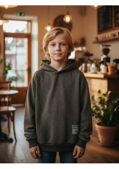 Zekids Erkek Çocuk Kapüşonlu Batik Desenli Sweatshirt-16394 Haki