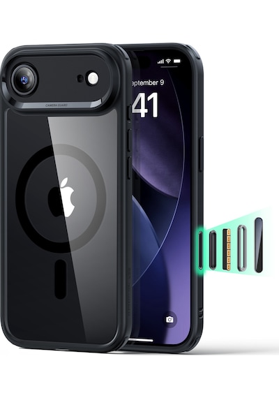 Esr Apple Uyumlu iPhone 17 Air Classic Hybrid Magsafe Kılıf - Kamera Kontrol Buton - Şeffaf Siyah Şeffaf