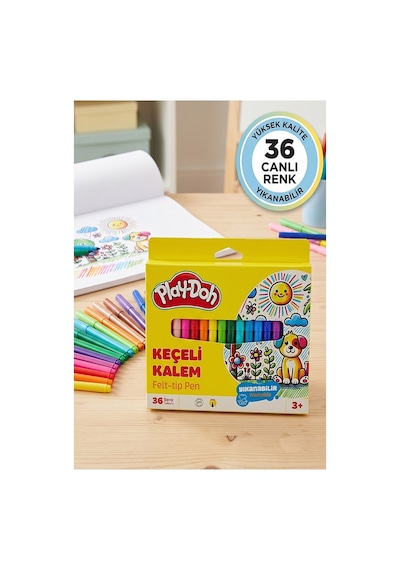 Keçeli Kalem 36 Renk 1 Paket Play-doh 36 Lı Keçeli Kalem Canlı Renkler Yıkanabilir Kaliteli Okul Öğrenci