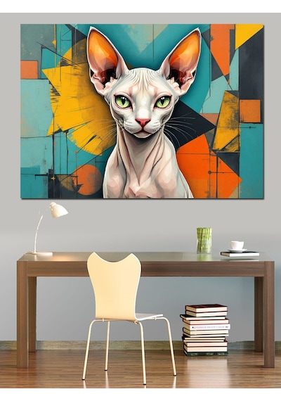 Soyut Arka Planlı Sfenks Kedi Dekoratif Kanvas - Mdf Ahşap Tablo