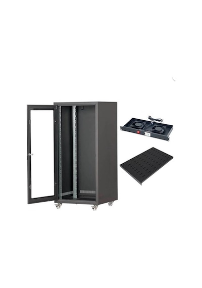 Setrack 19" 12U 600 x 600 Tekerlekli Rack Kabinet + Fan + Sabit Raf