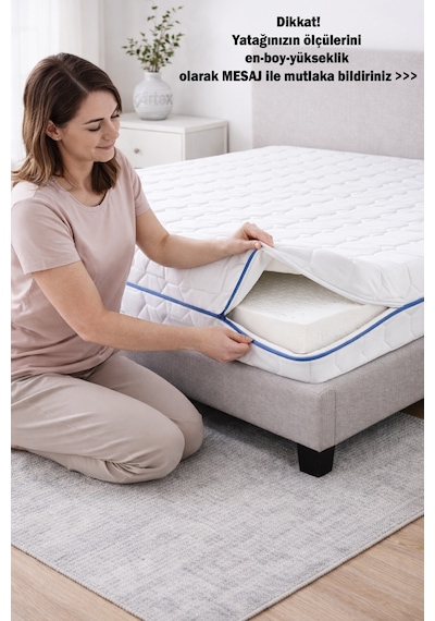 Kılıf İnci 80x200 Yatak Kılıfı Koruyucusu Yatak Örtüsü Fermuarlı Kapitone Zippered Mattress Cover Naturel
