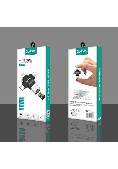 Go Des GD-DK101 4 in 1 Micro SD Hafıza Kartı Okuyucu USB / Type-C / Lightning / Micro - ZORE-253399