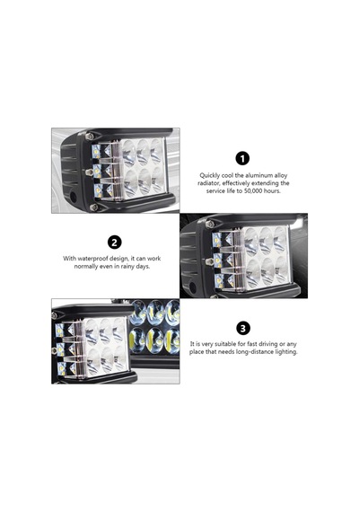 1 Adet Kaput Üstü Offroad Projektör Sis Çalışma Lambası 12 Ledli 36 Watt