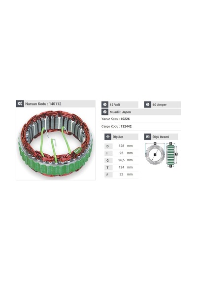 12v Alternatör Statör Hıtachı Tipi 60 A 3 Uçlu N11.422