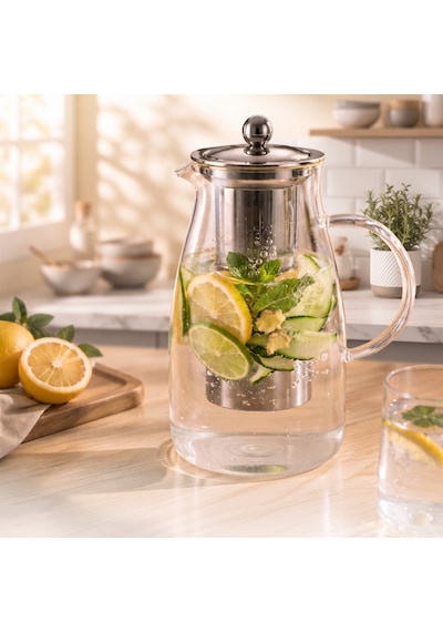 Zvnm Detoks Sürahisi - 1500 Ml - Paslanmaz Çelik Filtre - Cam Zcv12
