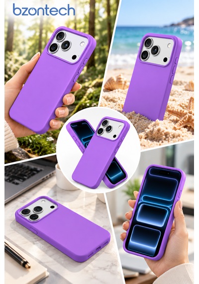 Apple Uyumlu İphone 17 Pro Max / 18 Pro Max Uyumlu Kılıf Renkli Lansman İçi Kadife Yumuşak Kamera Yükseltili Silikon Lila