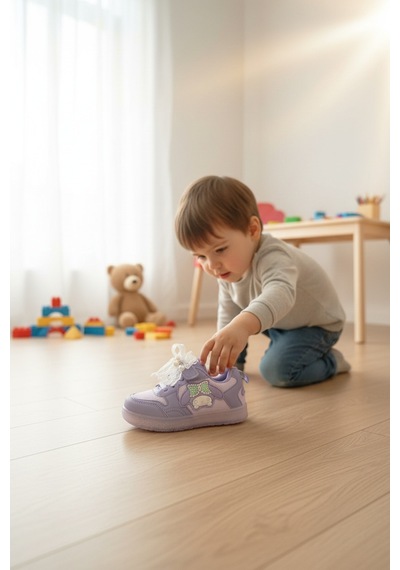 Enoch Lila Karakter Baskılı Işıklı Çocuk Spor Ayakkabı Fiyonk Detaylı Lila