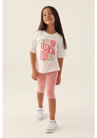 U.S. Polo Assn. Lisanslı Flower Krem Kız Çocuk Kapri Takım 5274-43158 Krem