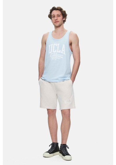 Ucla Pebble Gök Mavi Sıfır Kol Baskılı Oversize Erkek Tshirt Gök Mavi