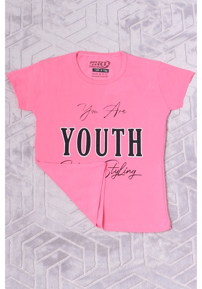Hçm Kız Çocuk Tshirt Youth Baskılı Bisiklet Yaka C39 Pembe