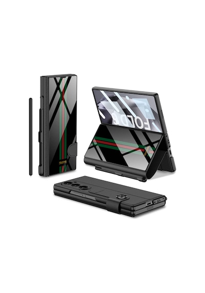 Galaxy Z Fold 6 Kılıf Kamera Korumalı Kartlıklı Kalem Bölmeli Hatreds Kıpta Çizgili Droga Kılıf
