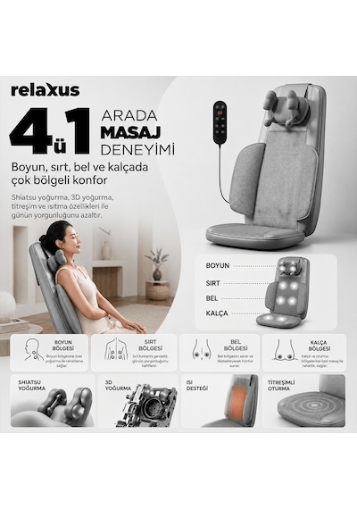 Rlx50 3d Shiatsu Masaj Koltuğu Isıtmalı, Titreşimli, Masaj Cihazı Gri