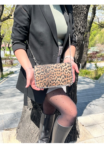 Butikolea Loop Boncuklu Kadın Çantası Leopar