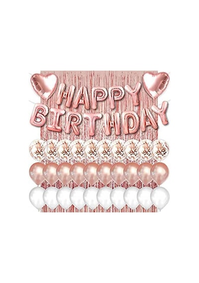 Rose Gold Pembe Happy Birthday Ve Kalp Folyo Ve 30 Rose Beyaz Şef