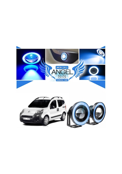 Citroën Nemo Uyumlu, Universal Mercekli Led Sis Farı, 76mm Buz Mavi Renk