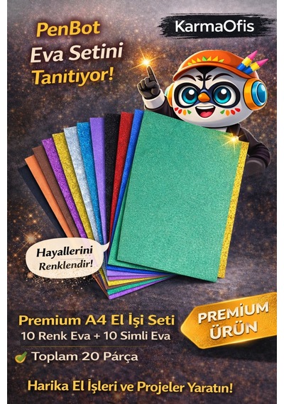 Premium A4 Eva El İşi Seti 10 Renk Eva + 10 Renk Simli Eva