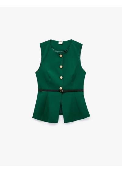Koton Slim Fit Mücevher Düğmeli Bisiklet Yaka Kemerli Peplum Yelek Yeşil 7wak20018uw Fıstık Yeşili Koton Slim Fit Mücevher Düğmeli Bisiklet Yaka Kemerli Peplum Yelek Yeşil 7wak20018uw Fıstık Yeşili
