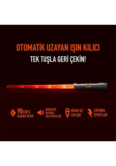 Uzayıp Kısalan Sesli Işıklı Power Saber Işın Kılıcı Kırmızı - 90 Cm