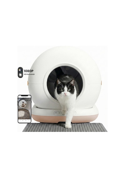 Haustier Cb002 Bej Kameralı Akıllı Otomatik Kedi Tuvaleti, App İle Uzaktan Kontrol, 72lt Hazne, 7lt Çöp Haznesi