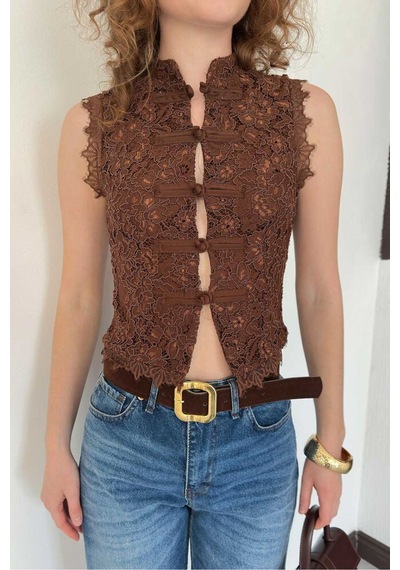 Verymoda Dantel Yelek D3026 Kahve