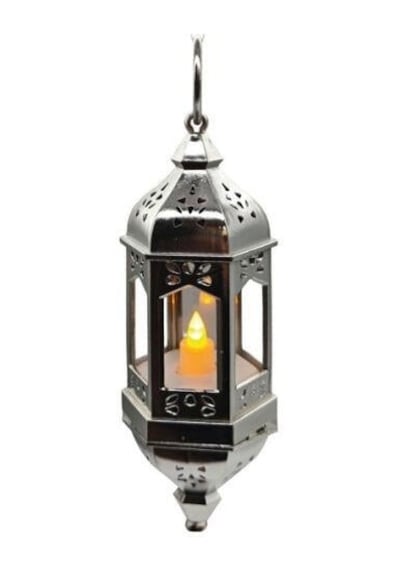 20 Cm Ramazan Ledli Asmalı Parlak Gümüş Fener - Pil Dahil Dekoratif Ramazan Feneri Diğer