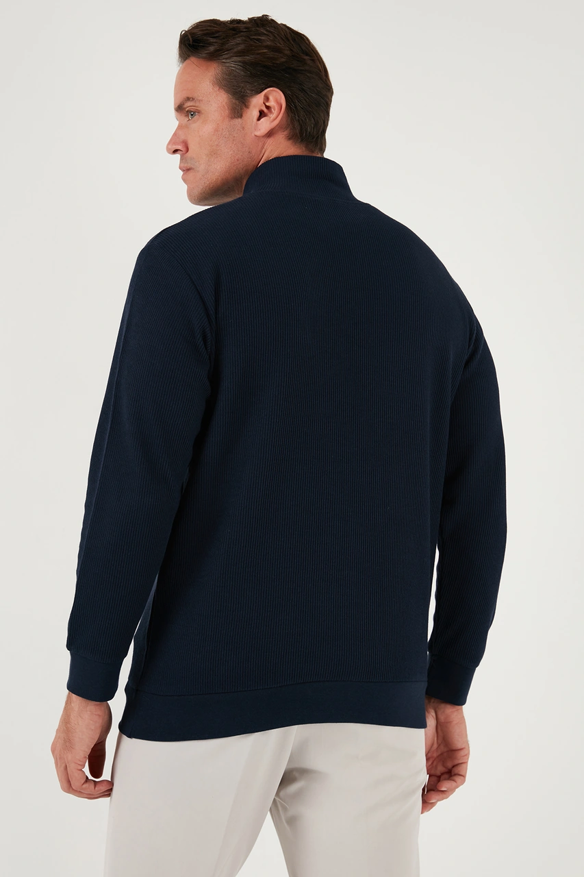 Buratti Pamuklu Regular Fit Yarım Fermuarlı Dik Yaka 2'Li Paket Erkek Sweat 5905716S2 Koyu Lacivert-Taş