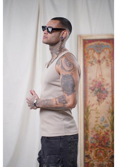 Slim Fit Kaşkorseli Esnek Düz Erkek Sporcu Atlet Bej