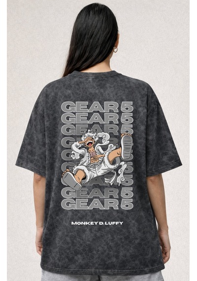 Sevbano One Piece Monkey D. Luffy Gear 5 Anime Baskılı Unisex Oversize Es Siyah