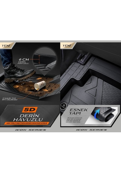 Promats İcon 5d Havuzlu Paspas 5 Parça Siyah