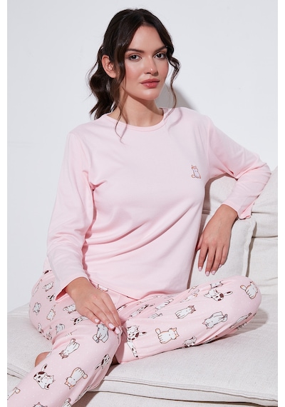 Lela Streç Regular Fit Beli Lastikli Bisiklet Yaka Bayan Pijama Takımı 65714101 Açık Pembe