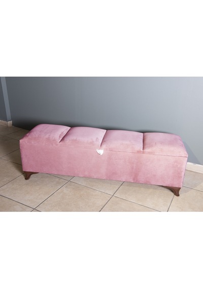 Vetra V2  Pembe Sandıklı Puf - Dilimli Model 140cm Ceviz Ayaklı Sandıklı Puf Koltuk