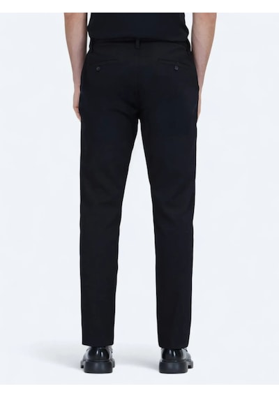 Kip Siyah Düz Dokuma Jogging Fit Casual Pamuk Karışımlı Pantolon Siyah