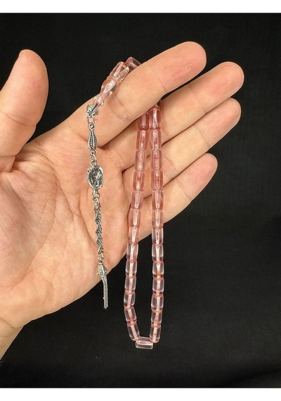 Ateş Kehribar Tesbih Açık Pembe Renkli Kesme Kesim 10,5mmx6mm T-658