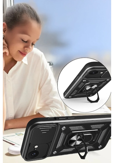 Newface - 550 - iPhone Uyumlu 16e Kılıf Pars Lens Yüzüklü Silikon - Csmo-tex - - Yeşil