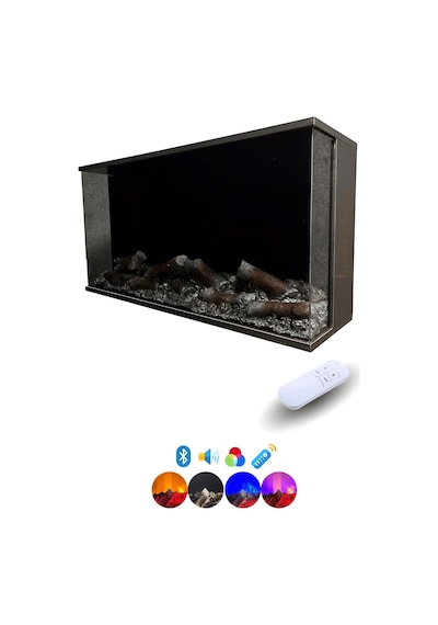 Arif Şömine Dekoratif Elektrikli Şömine - 100x30x25 Cm - Kumanda, Bluetooth Hoparlör Ve Odun Sesi