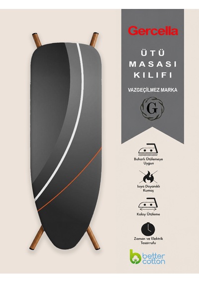 Hediyeli Hybrid Turuncu Ütü Masası Kılıfı Bezi Örtüsü Açık Gri