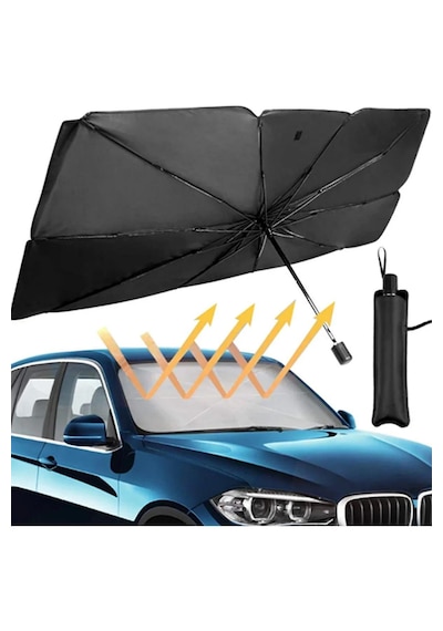 Araba Ön Cam Güneşliği Araba Güneş Gölge Koruyucu Şemsiye Otomatik Katlanabilir Güneşlik Gölgelik Siyah